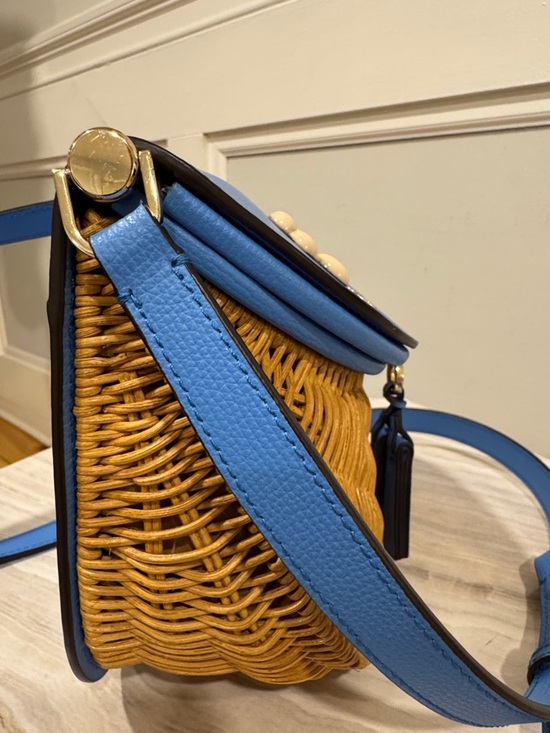 kate spade Tide Pool Blue Leather & Wicker Woven Crossbody Bag - Picture 8 of 17